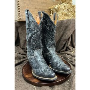 J.B. Dillon Black Women’s Inlay Snip Toe Cowboy Boots - Style JBW2200 Size 8B